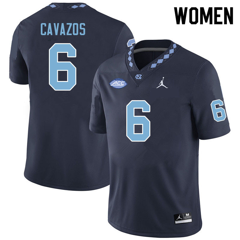 Women #6 Lejond Cavazos North Carolina Tar Heels College Football Jerseys Sale-Navy